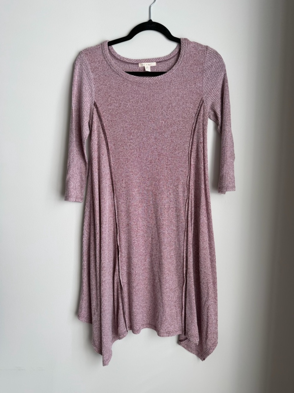 Dusty Rose Knit Swing Dress - 3/4 Sleeve